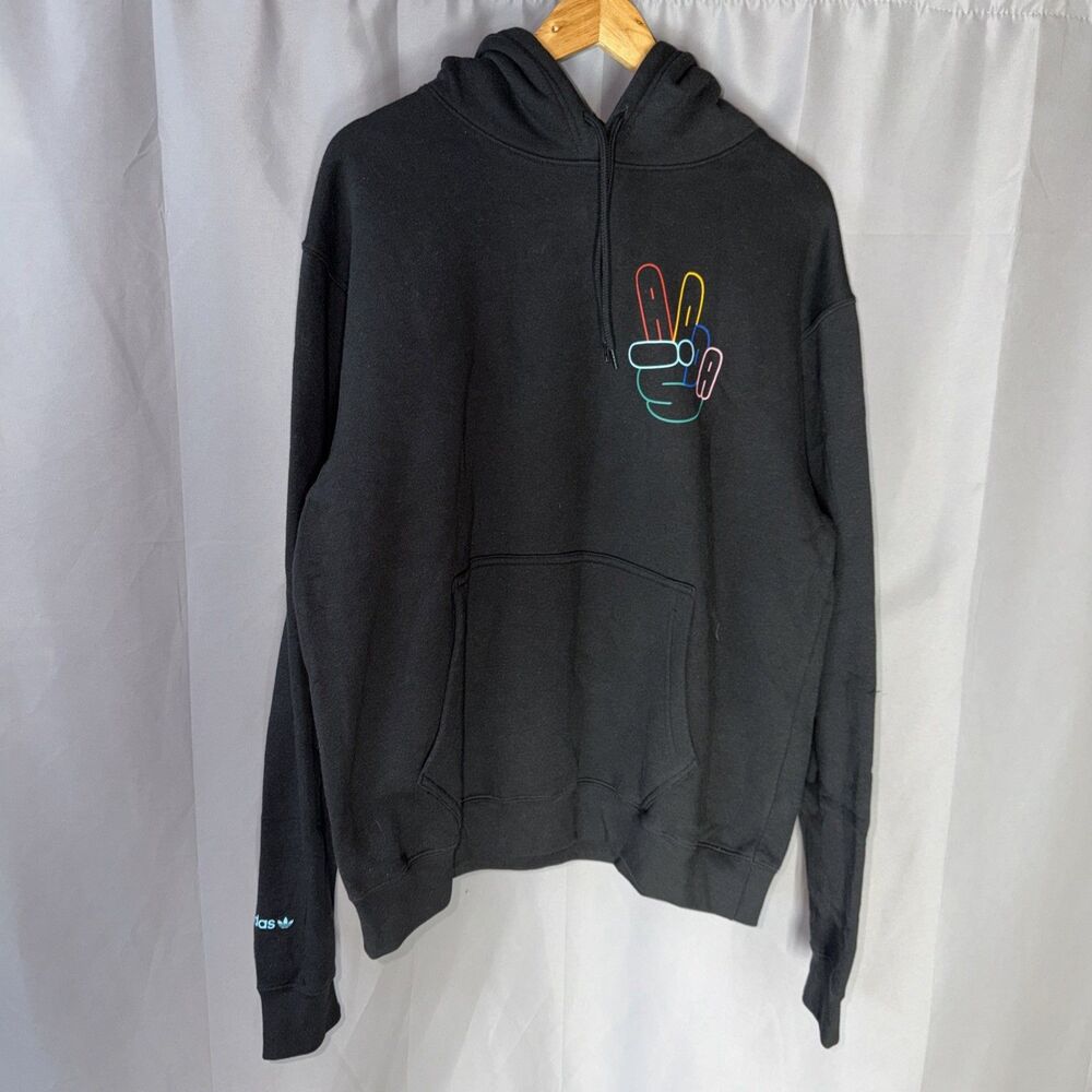 Adidas Originals Mens Large Peace Sign Trefoil Hoodie Black HC1789 NWT